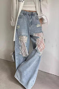 Women's Retro Jeans With Delicate Lace Insets