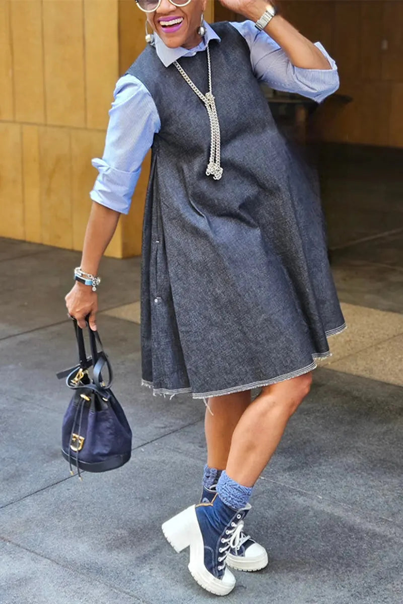 Women's Round Neck Vest Denim Dress