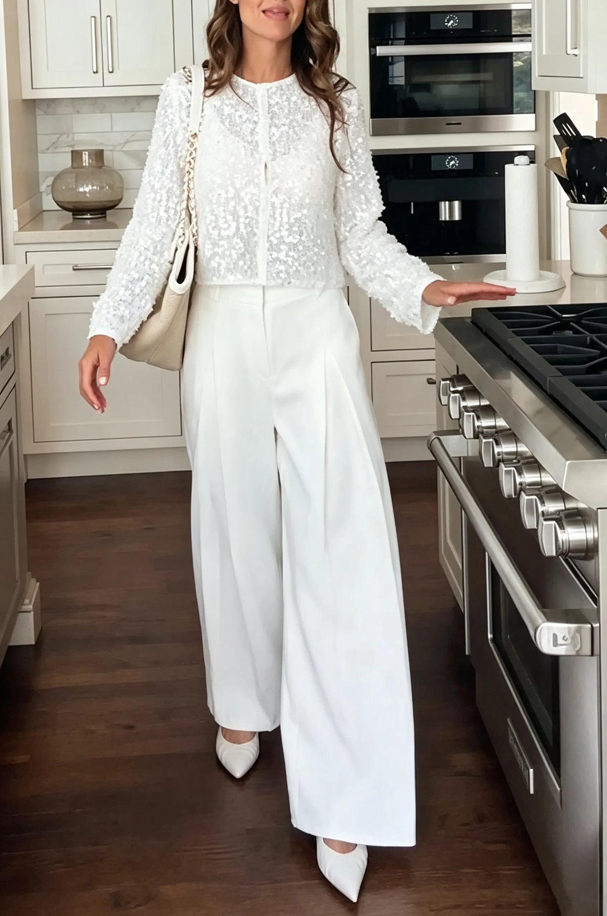 Women's Fashion Sequins Sheer Short Jacket or Suit Pants