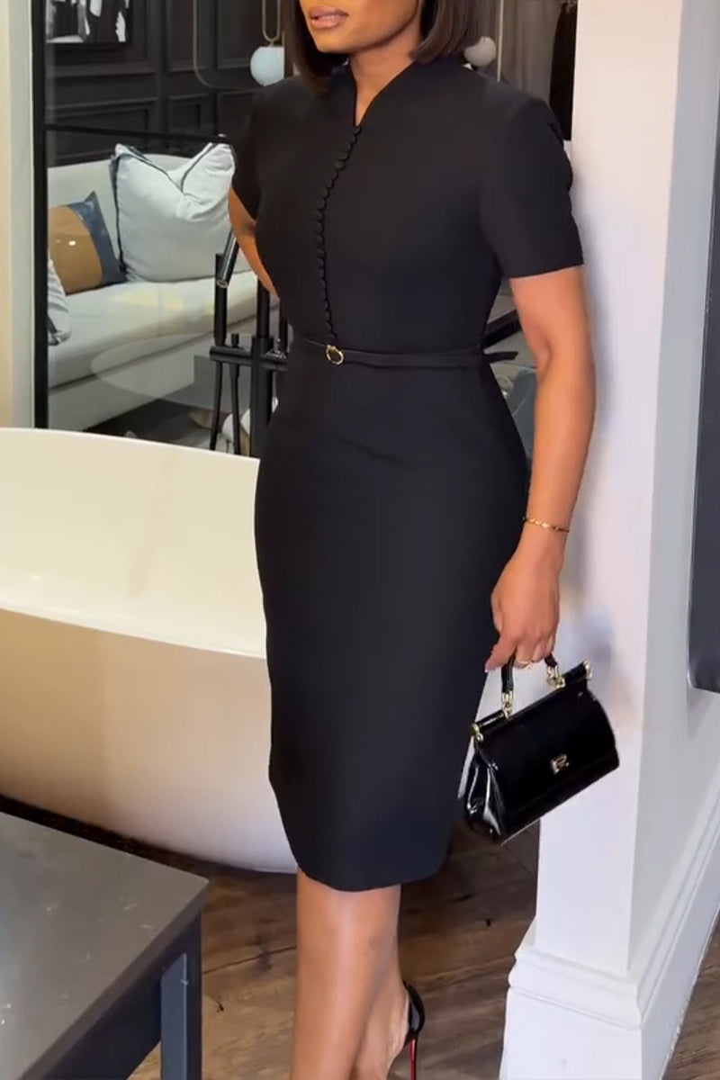 Women's Urban Simple Commuter Button Fit Midi Dress