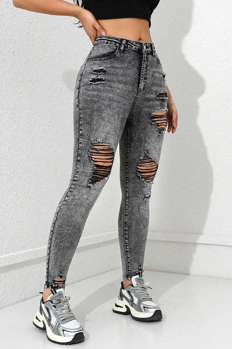 Women's Casual Distressed Wash Ripped Slim Fit Jeans