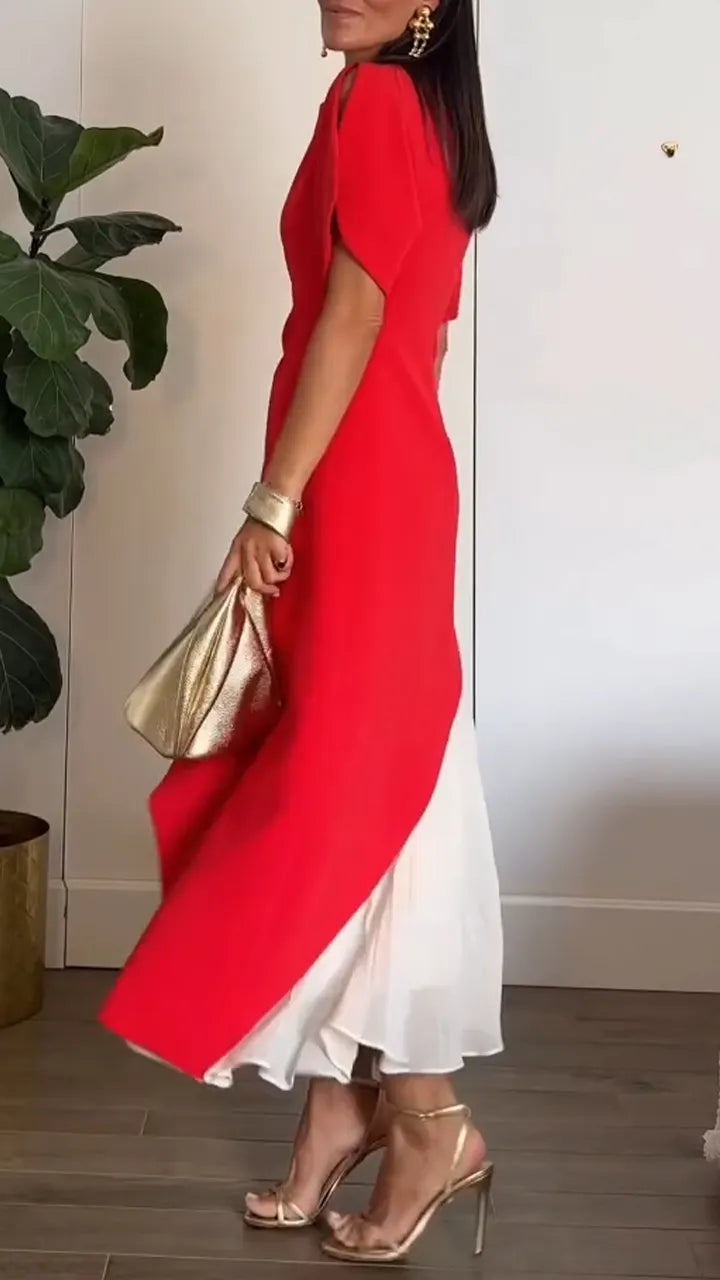 Women Round Neck Irregular Solid Color Elegant Temperament Dress