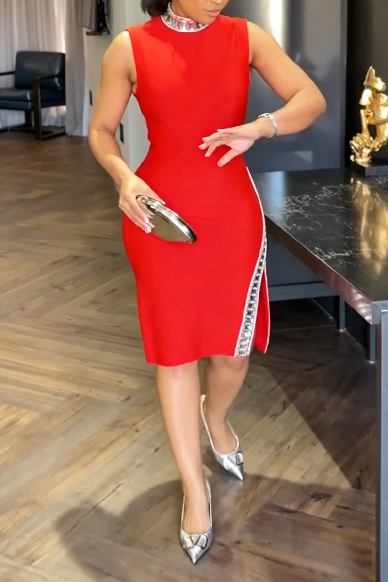 Women's Urban Commuter Rhinestone Decoration Midi Dress