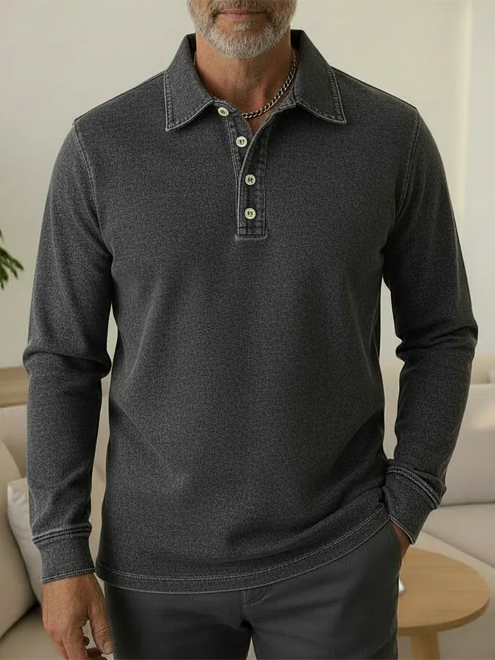 Casual Loose-fitting Polo Button-up Denim Sweatshirt