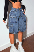 Fashion Multi Pocket Straight Leg Cropped Jeans