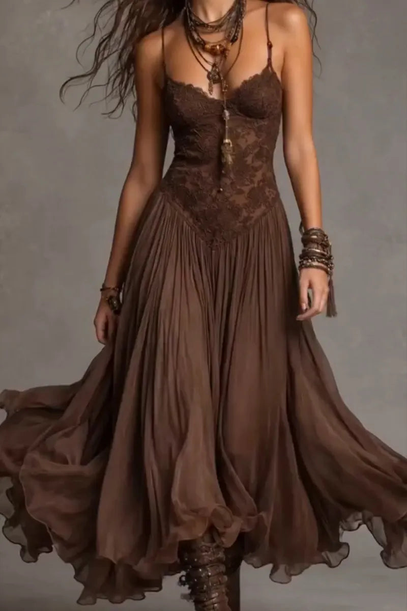 Women's Elegant Vacation Lace Oversized Hem Maxi Dress