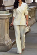 Women's Classic Lapel Double-Breasted Blazer Suit Pants Commuter Two-Piece Set
