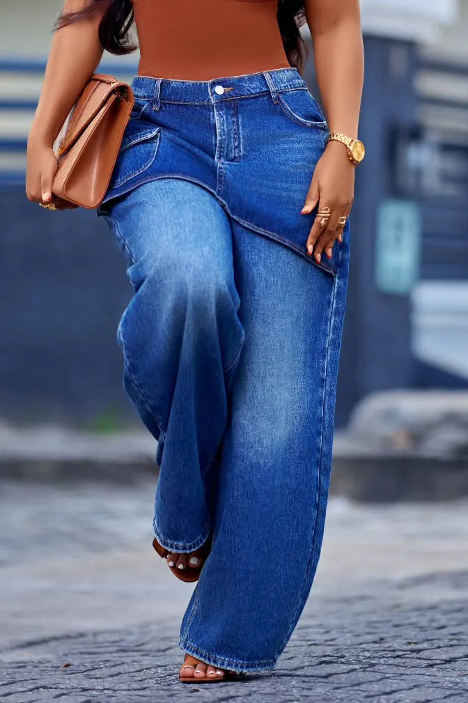 Ladies' Bestseller Casual Asymmetrical Overlapping Jeans