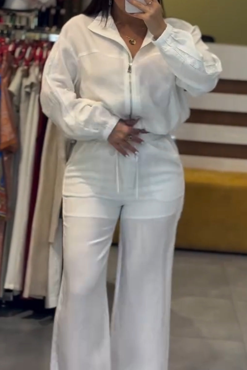Women's Collar Zipper Jacket+ Pants Casual Set