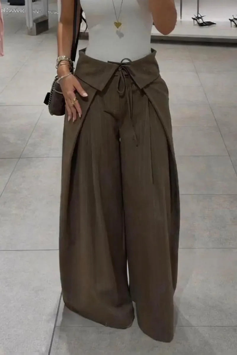 Women's Fashion Silhouette Design Tie Front Pants