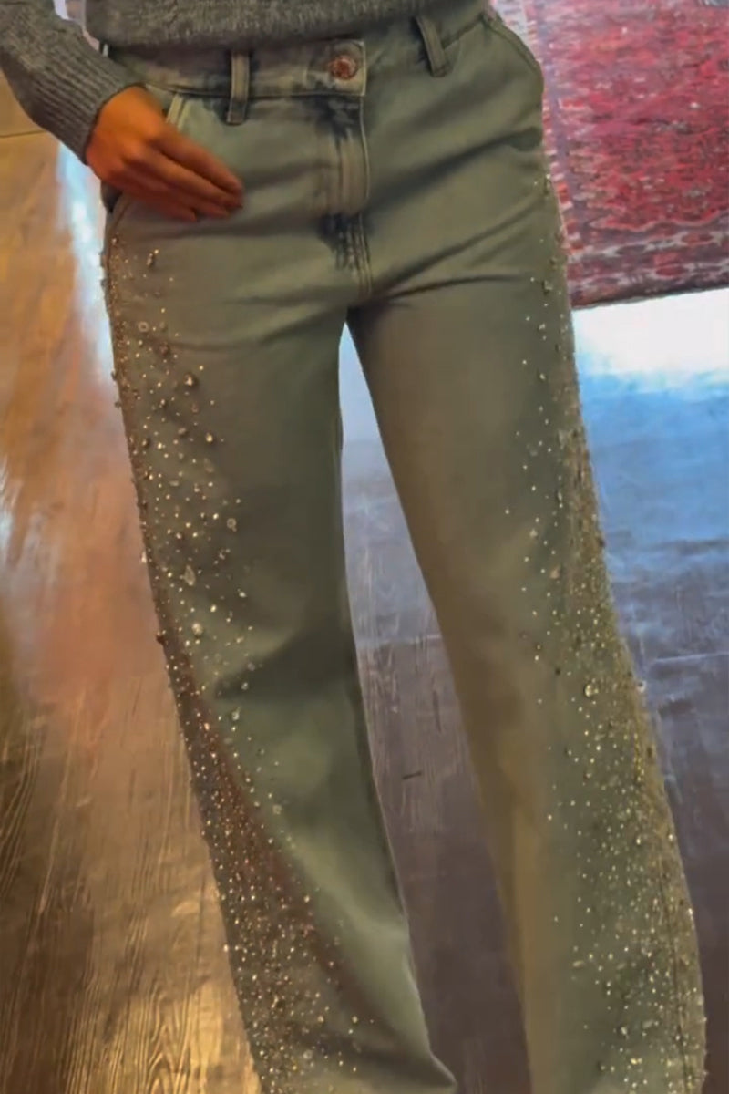 Women's Bestseller Fashion Rhinestone Trim Jeans
