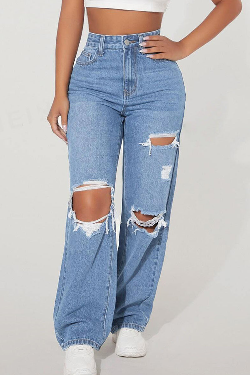 Women's High Street Distressed Knee Trend Jeans