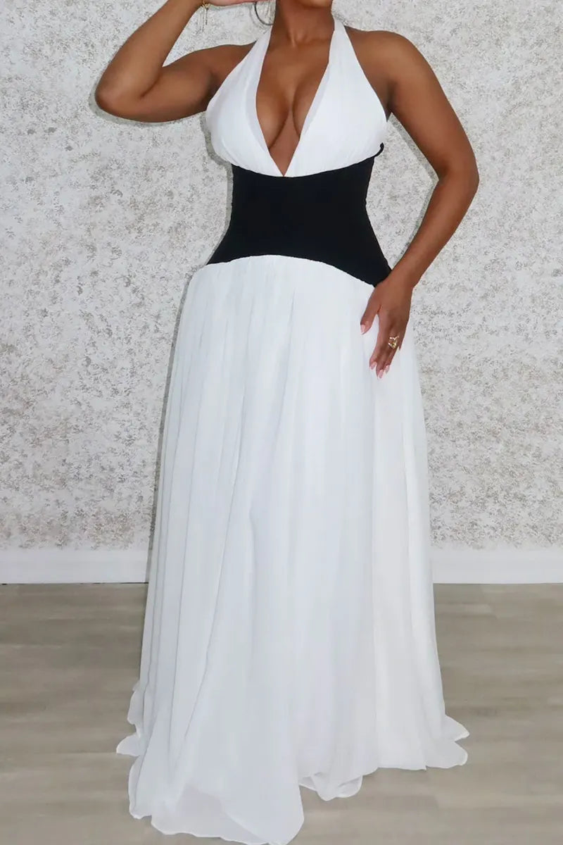Women's Elegant Color Block Long Dress