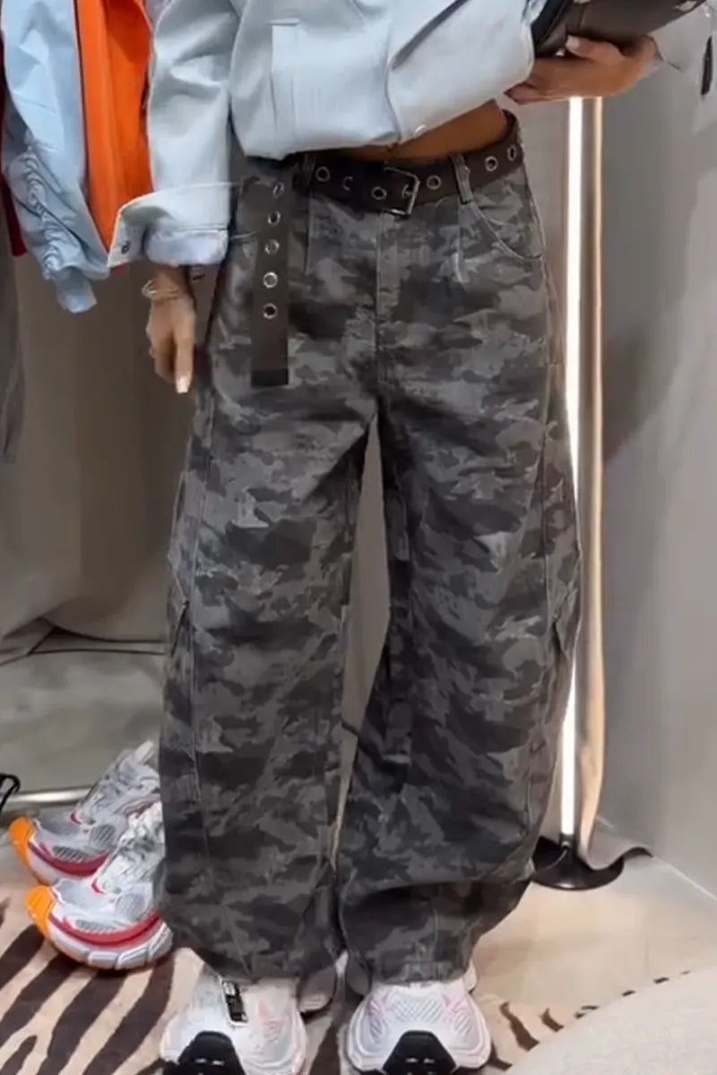 Women Temperament Casual Wide Leg Camouflage Pants
