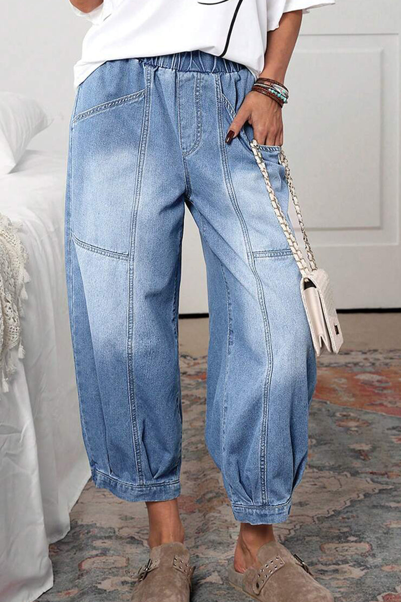 Women's Casual Washed Denim Lantern Jeans