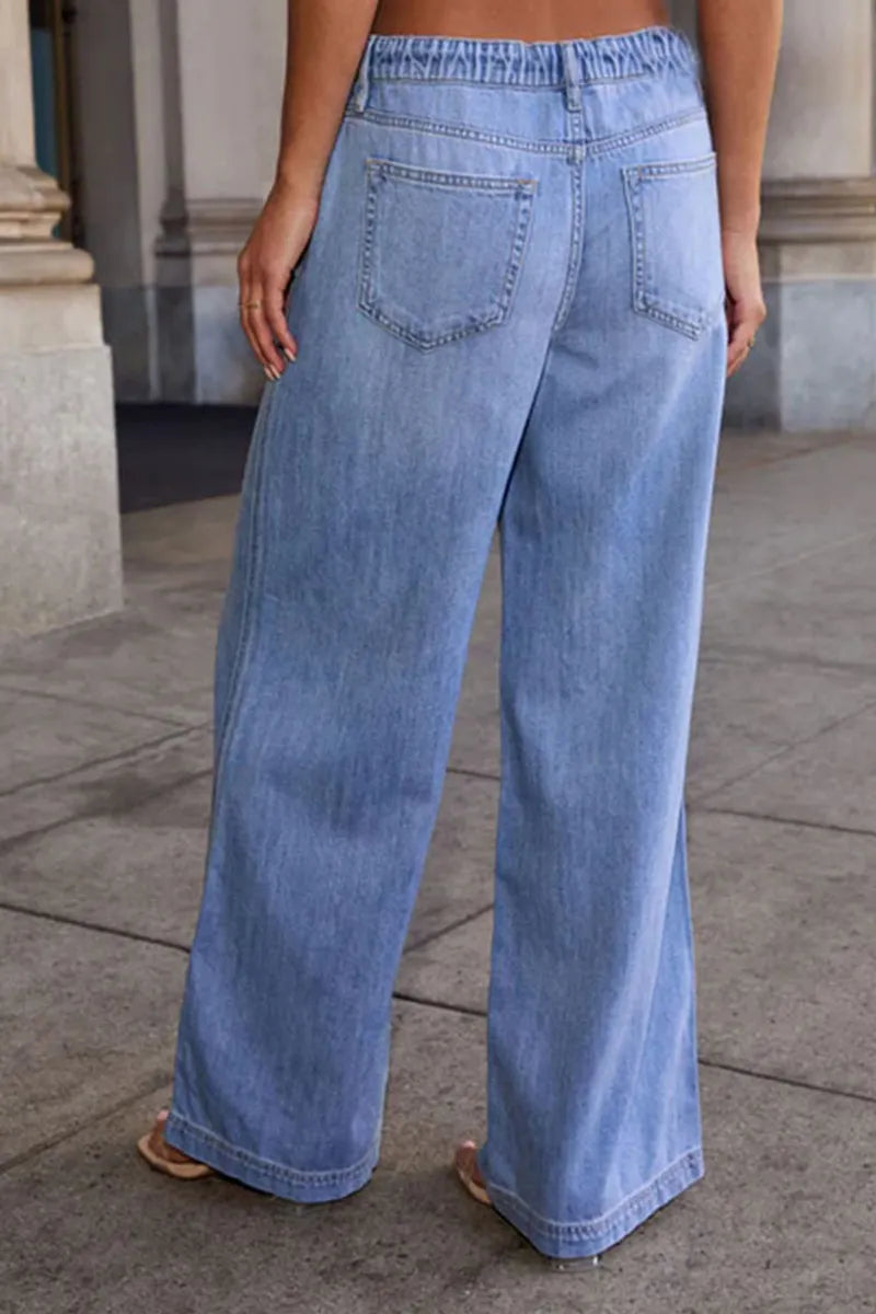 Women's Elastic-Waist Flowy Straight-Cut Jeans