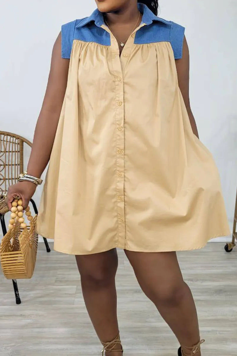 Women's Loose Fitting Denim Patchwork Casual Short Dress