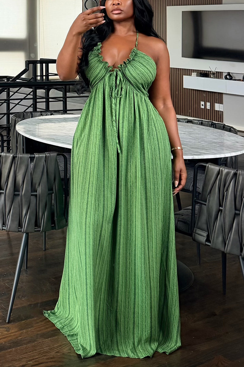 Women's Casual Halter Drawstring Backless Maxi Dress