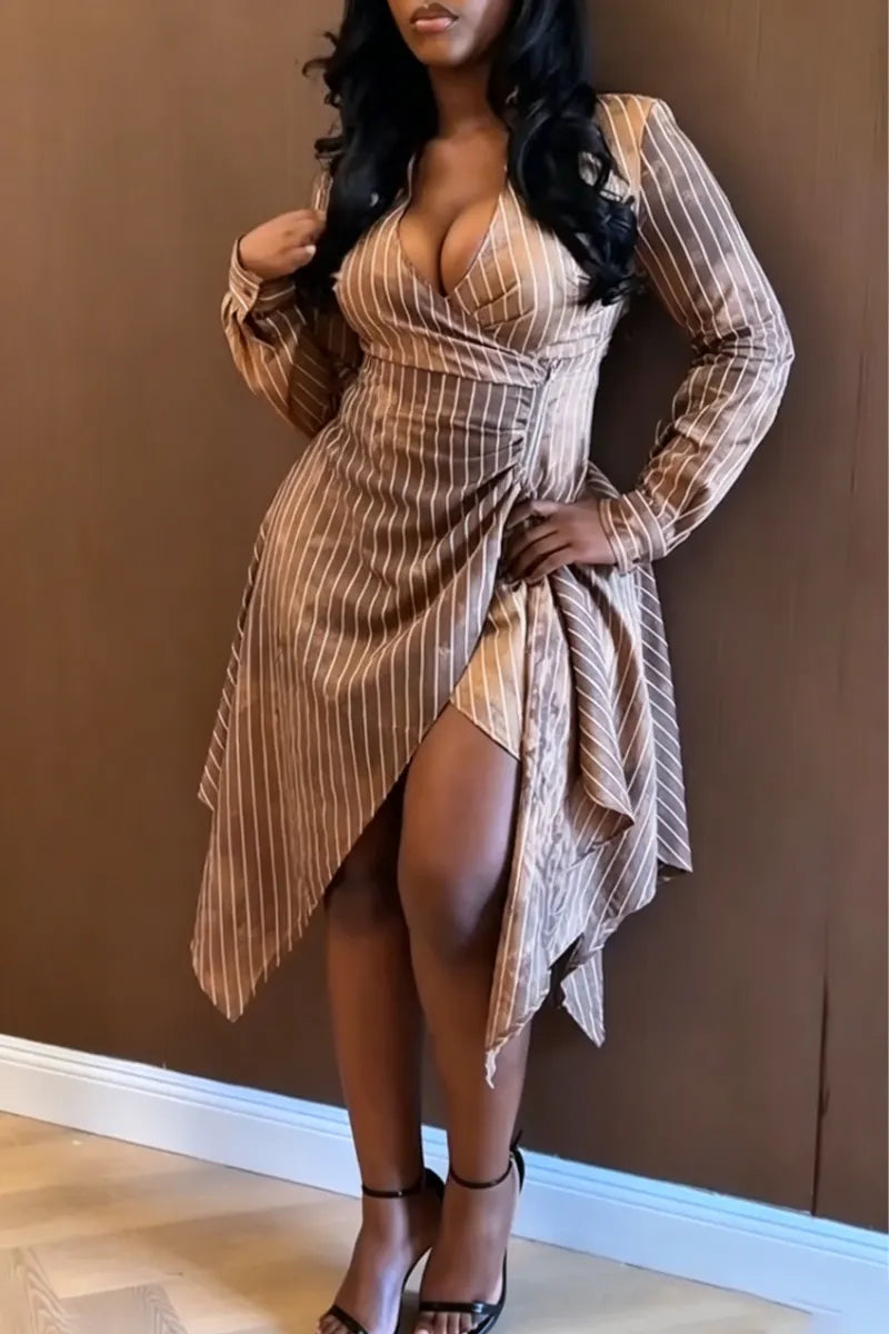 Women's Deep V-neck Vertical Stitching Irregular Sexy Casual Dress