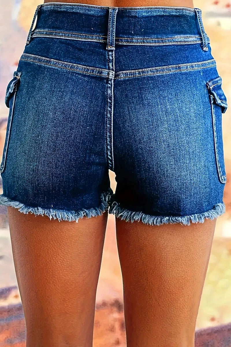 Women's Stretch High-Waist Washed Denim Shorts