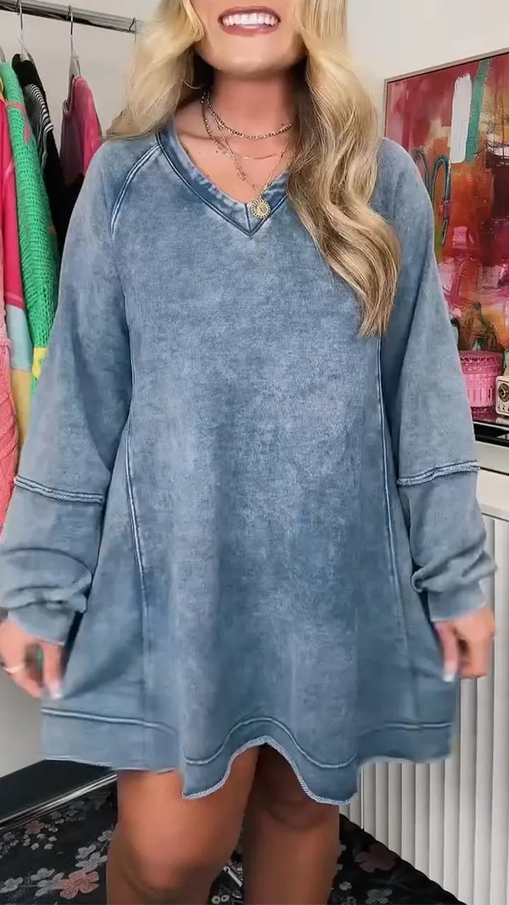 Women V-neck Spliced loose Casual Dress
