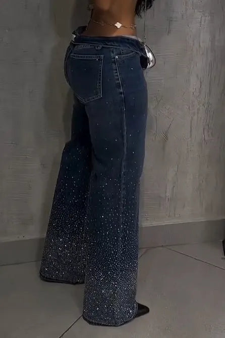 Chic Y2K Glittering Wide-Leg Jeans