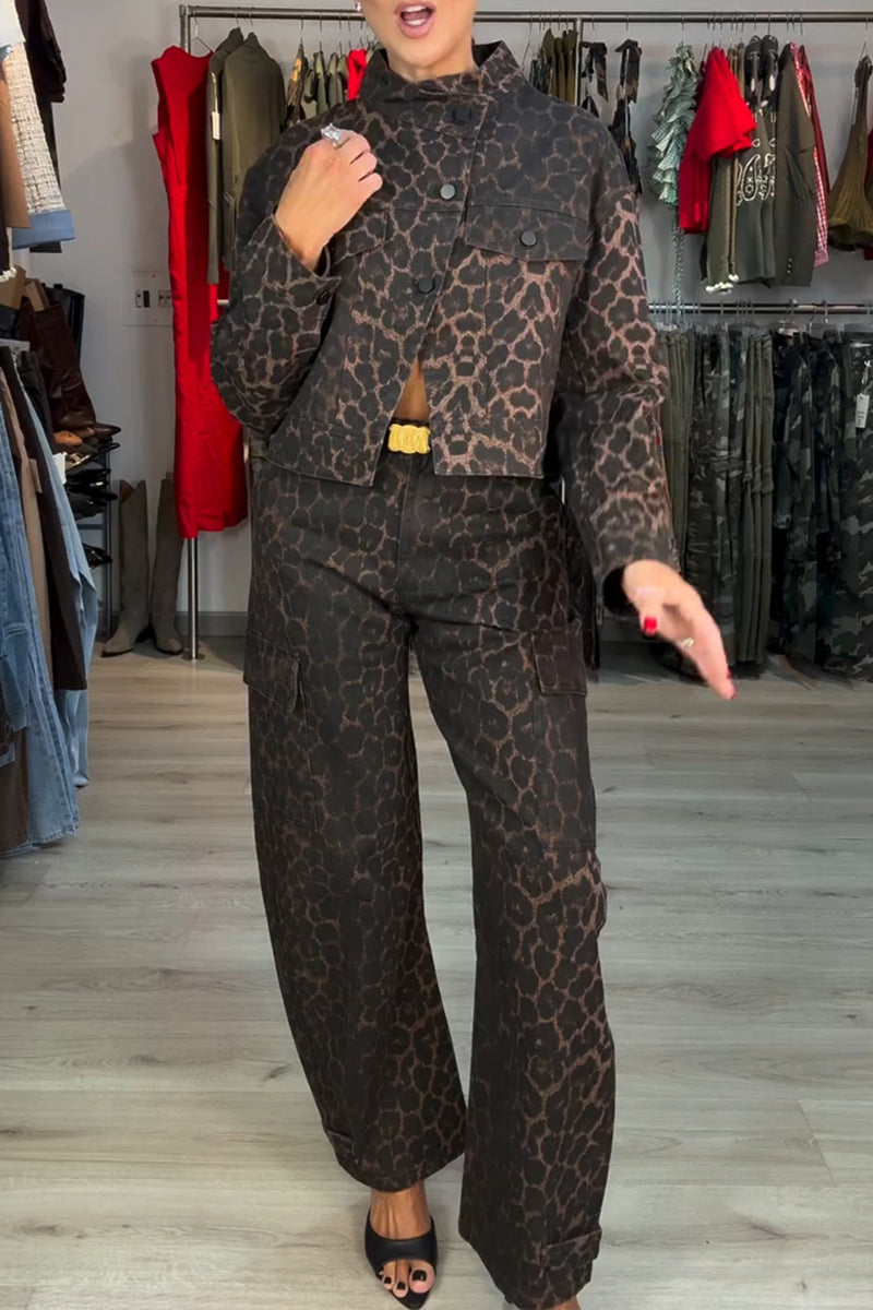 Women's Casual Leopard Loose Jacket or Cargo Pants