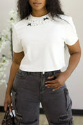 Women's Casual Rhinestone Short-Sleeve T Shirt or Cargo Jeans