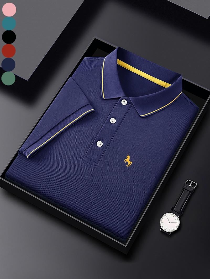 Men's Business Casual Logo Button Short Sleeve Polo Shirt