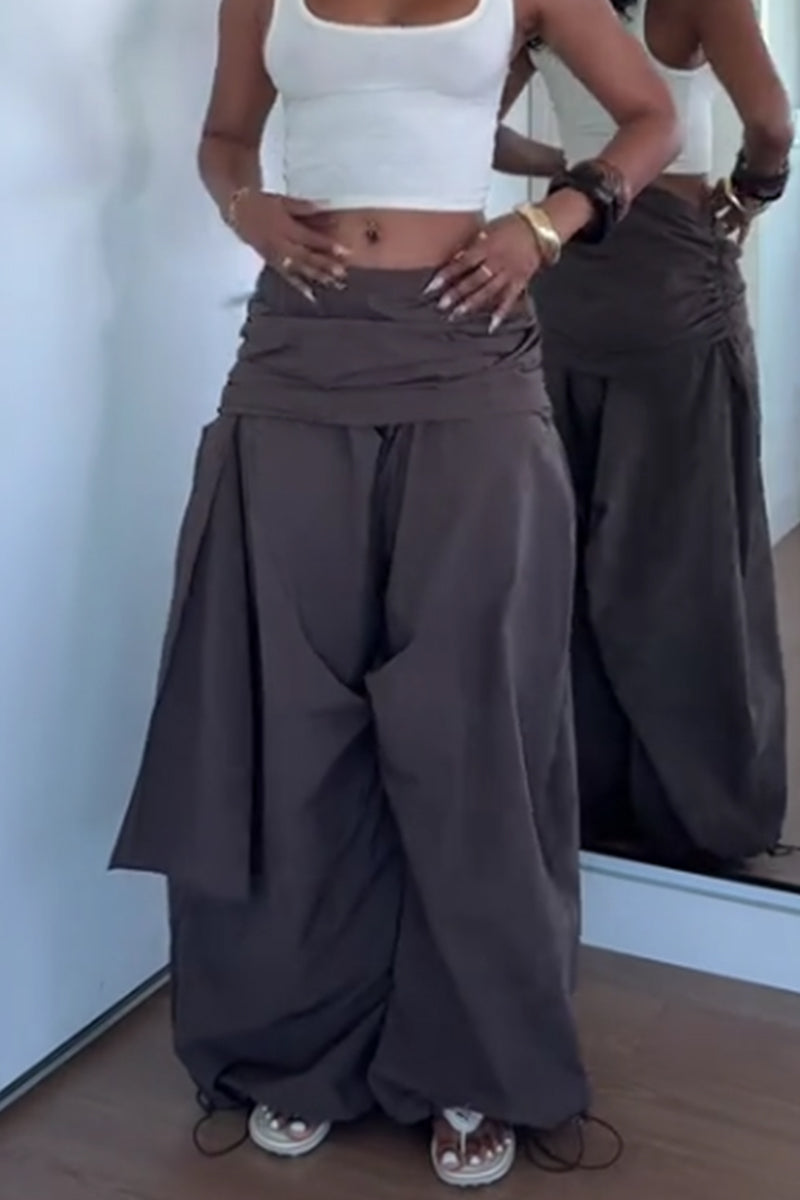 Women's Loose Fit Wide Leg Trousers With Waist Tie