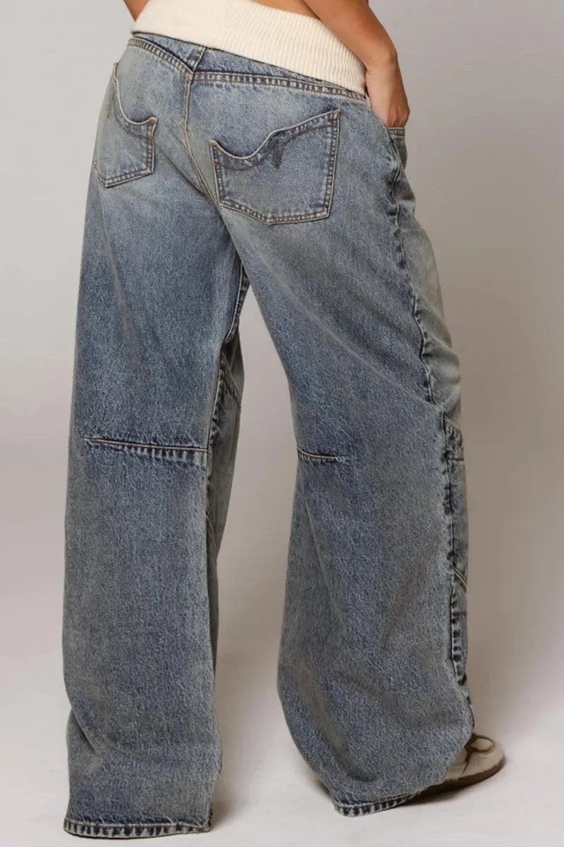 Women's Vintage Street Washed Distressed Blue Jeans