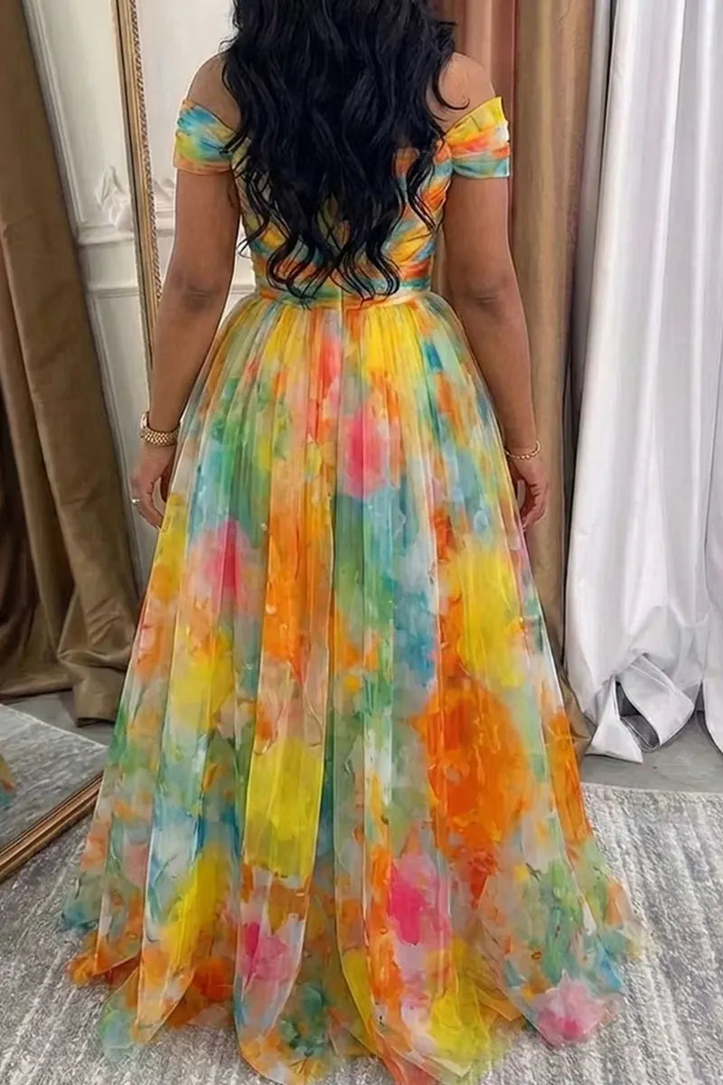 Women's Colorful Off Shoulder Long Party Dress