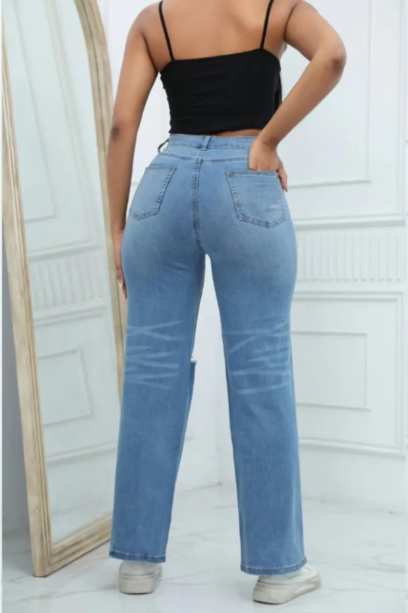 Fashion Mid Rise Wide Leg Flared Denim Jeans