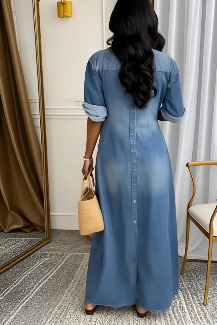 Women's Lapel Multi-pocket Denim Thin Casual Dress