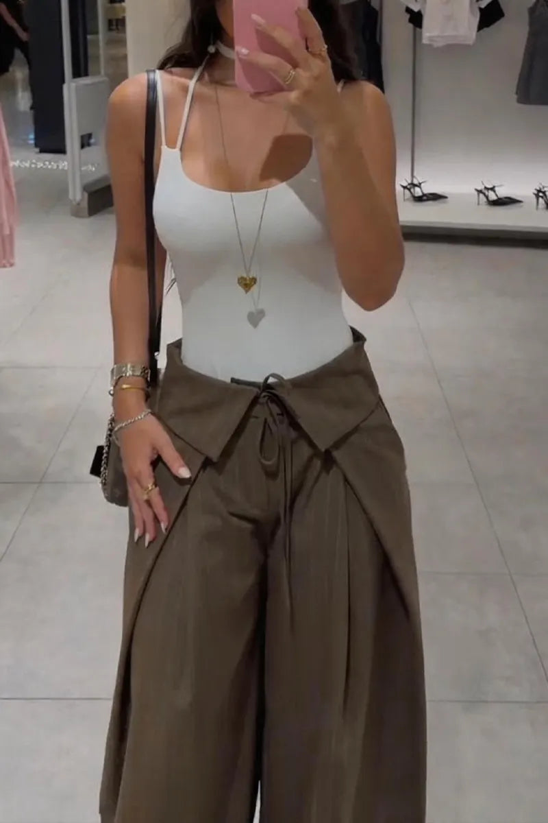 Women's Fashion Silhouette Design Tie Front Pants