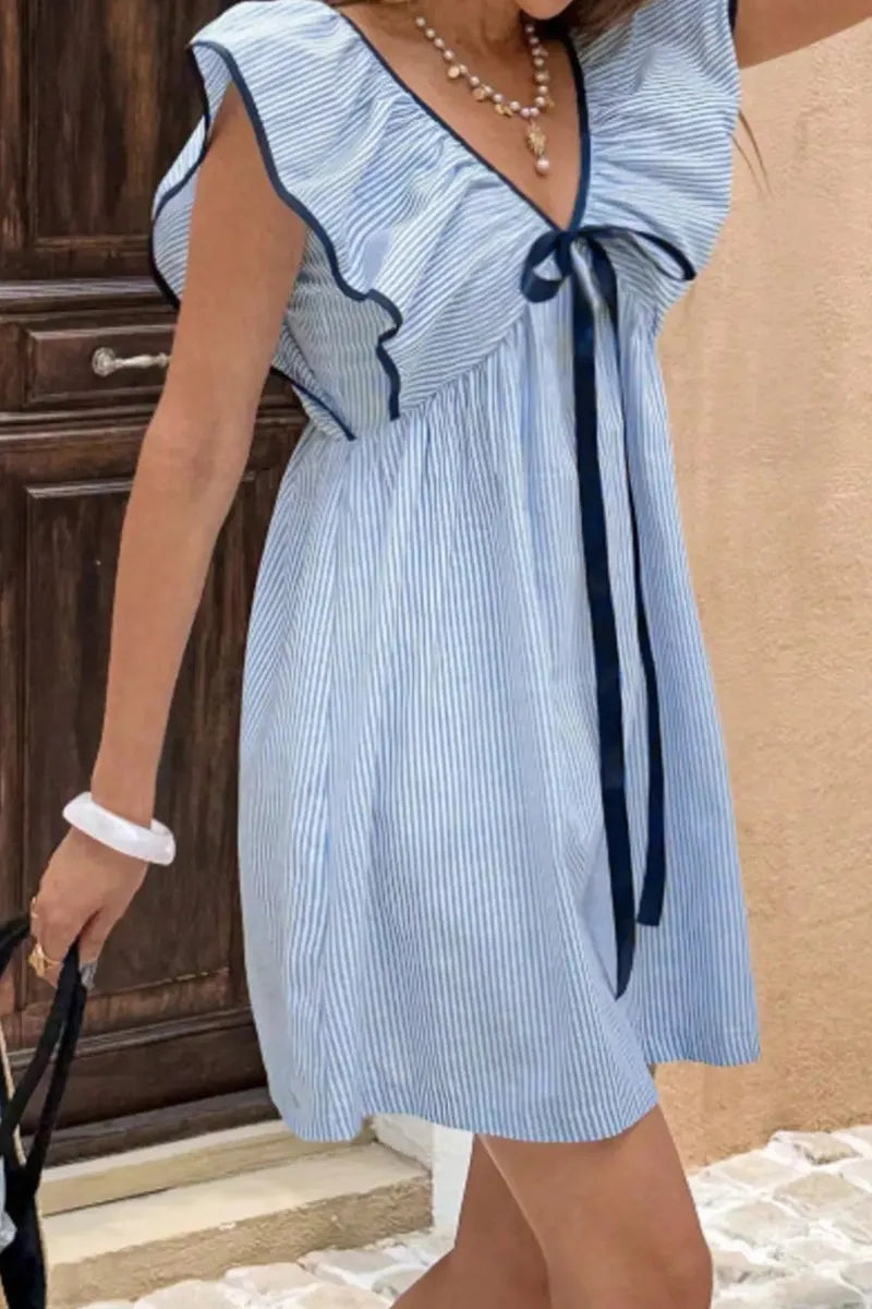 Women's Casual Striped Ruffled Mini Dress