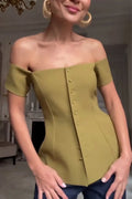 Women One Shoulder Breasted Solid Color Elegant Casual Top