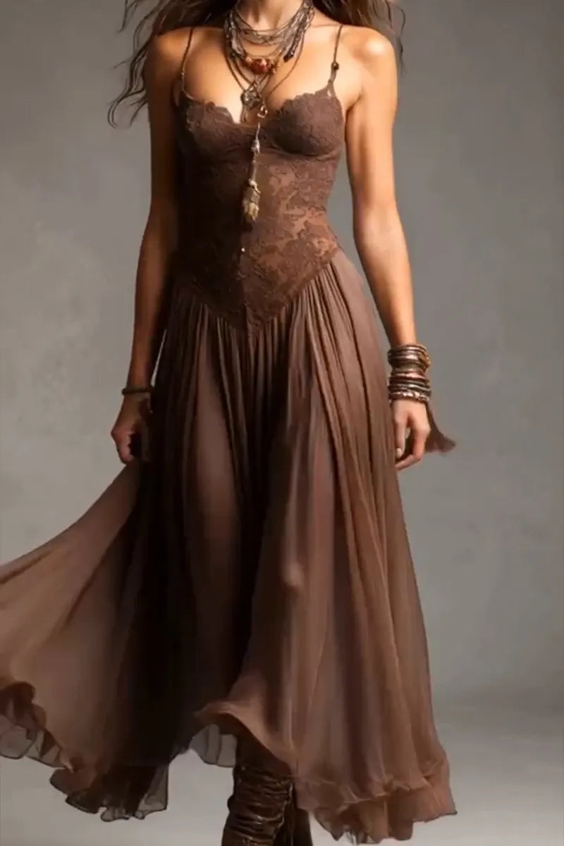 Women's Elegant Vacation Lace Oversized Hem Maxi Dress