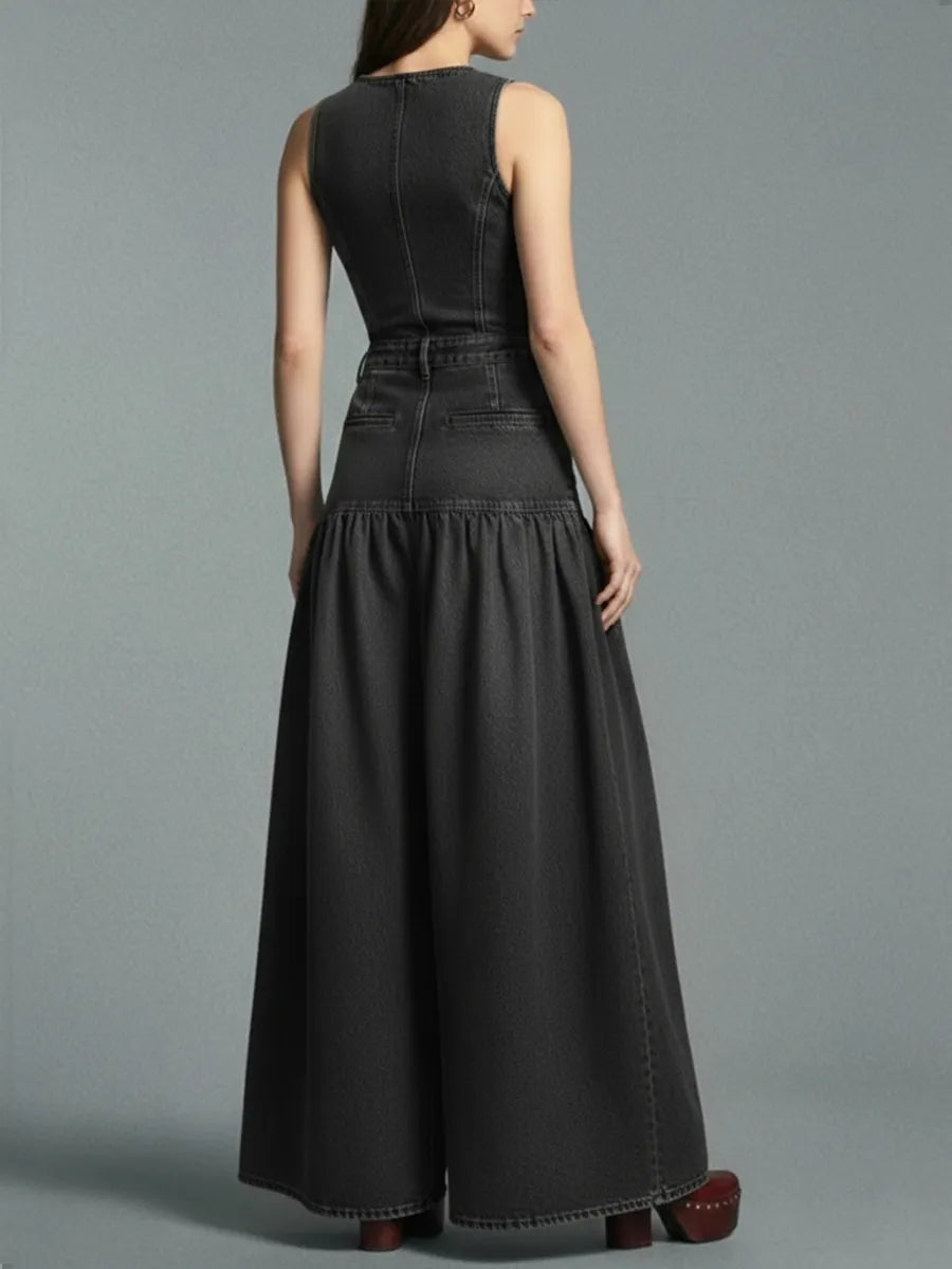 Casual Denim Wide-leg Jumpsuit