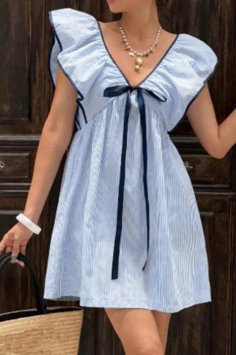 Women's Casual Striped Ruffled Mini Dress