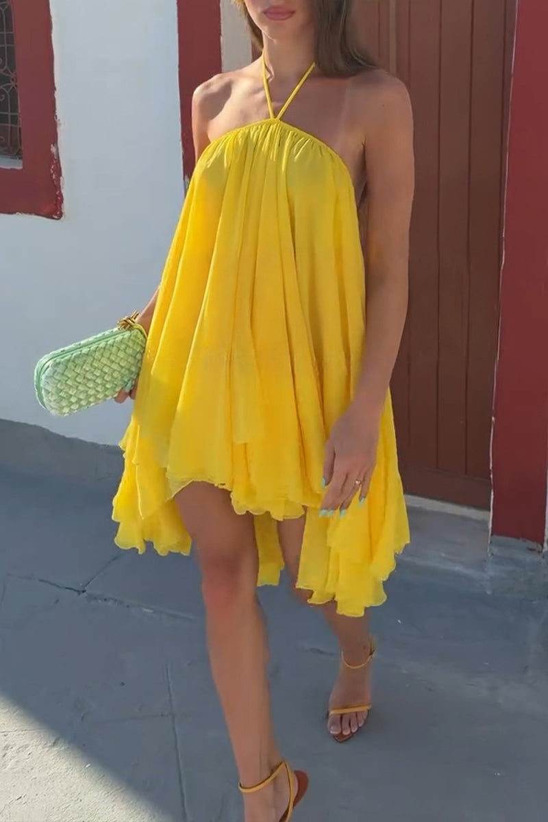 Women's Vacation High-Low Backless Mesh Midi Dress