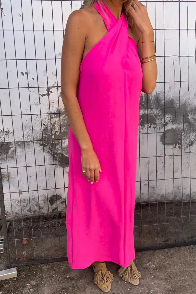 Women's Solid Color Cross Neck Casual Dress