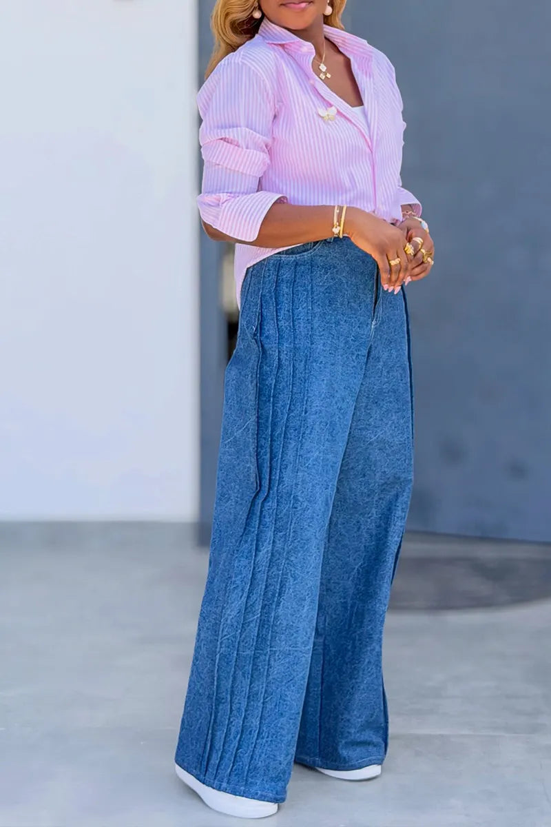 Women's Casual Commuter Side Pleated Jeans