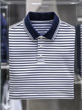 Men's Business Casual Striped Button Short Sleeve Polo Shirt