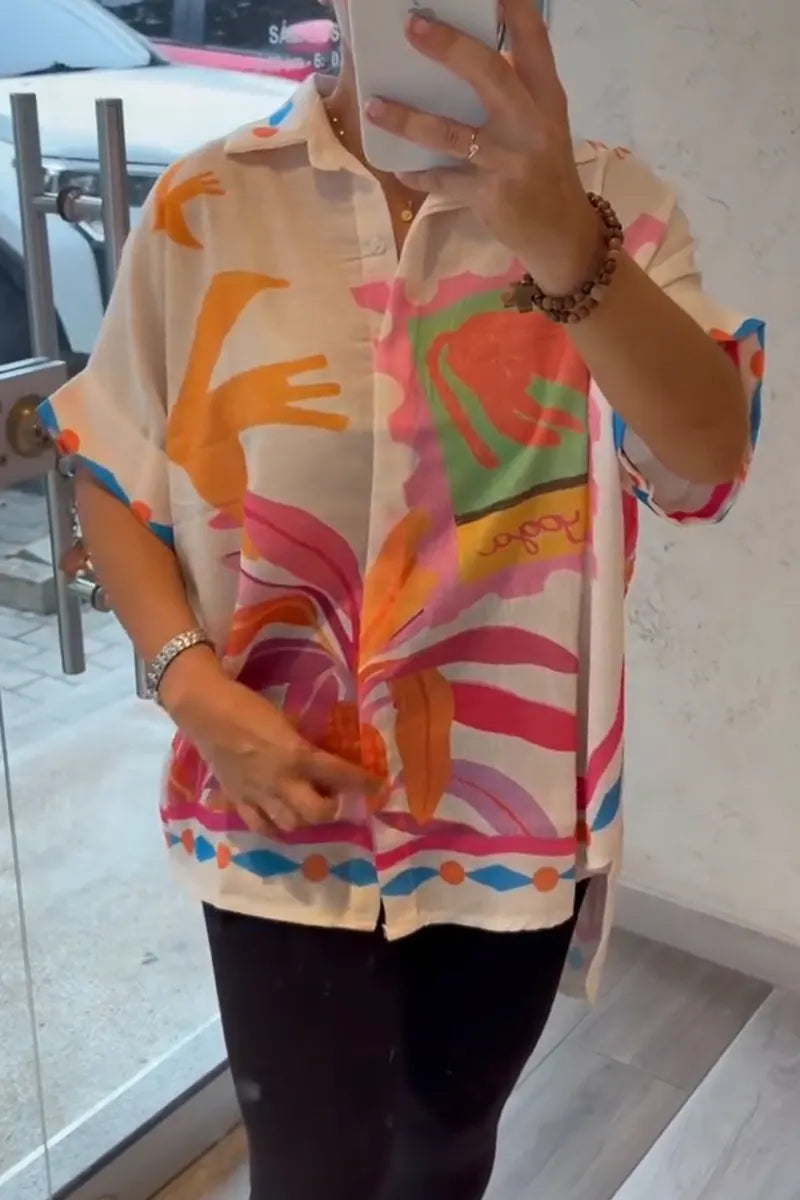 Women Collar Printed Loose Casual Top