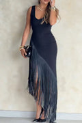 Women's Casual Fringe Hem Asymmetric Maxi Dress