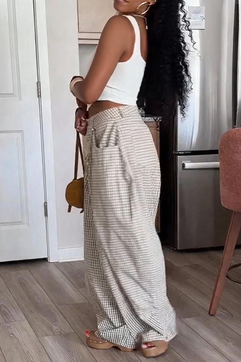 Women's Casual Plaid Versatile Wide Leg Pants