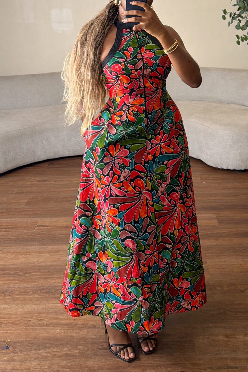 Women's Neck Hanging Sleeveless Printed Elegant Temperament Dress