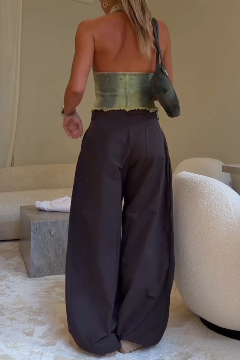 Women's Fashion Slim Denim Vest or Wide Leg Pants
