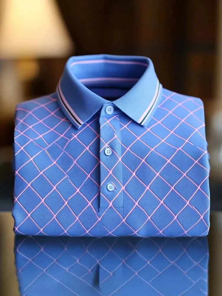 Men's Classic Business Logo Button Short Sleeve Polo Shirt
